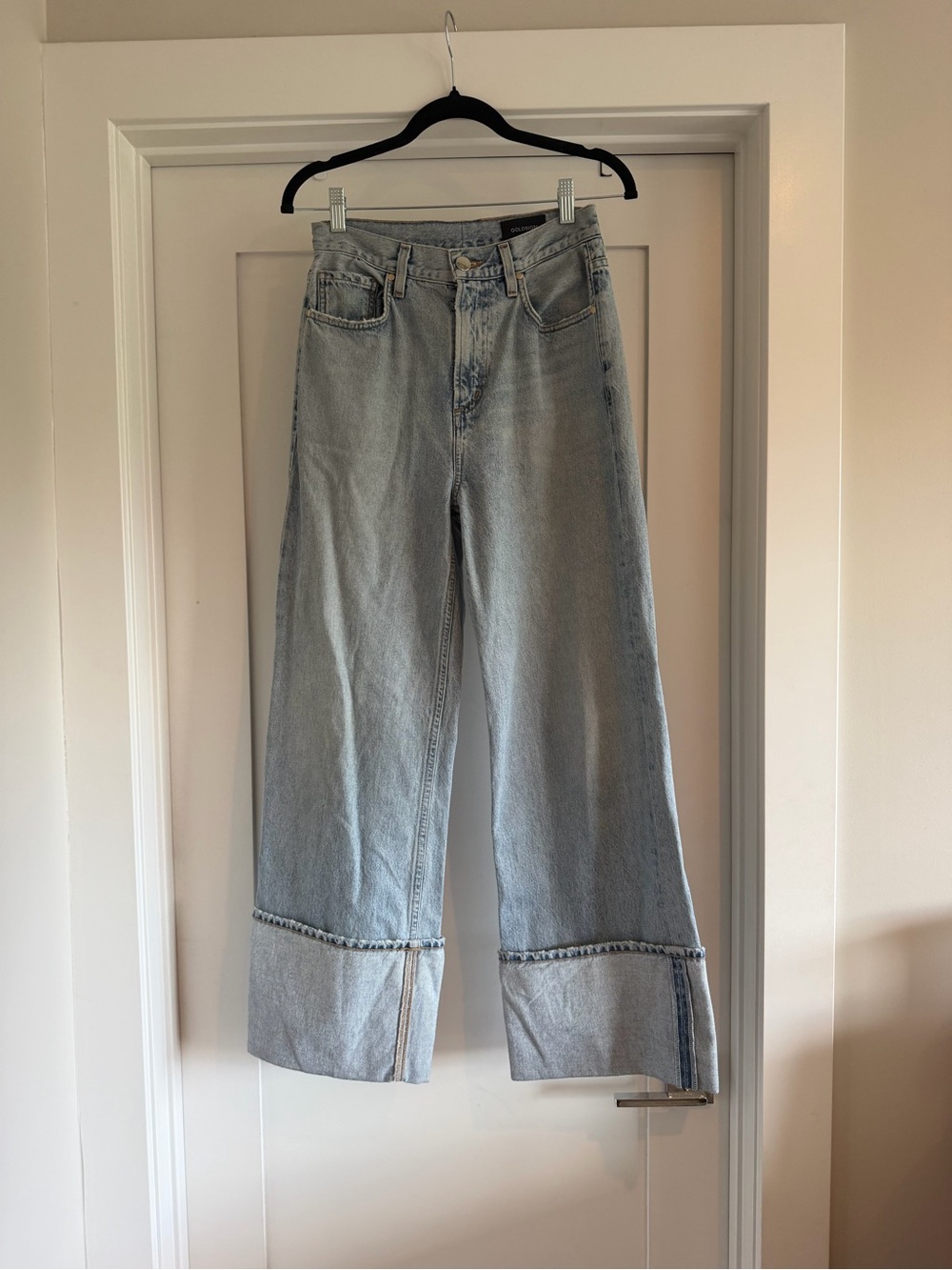 GOLDSIGN High Rise Wide Leg Cuffed Jeans Light Wash Size 26